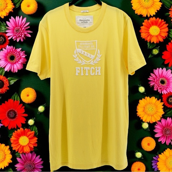 Y2K Abercrombie & Fitch Sun Yellow Muscle Tee Embroidered Collegiate Men's XXL - Picture 1 of 8